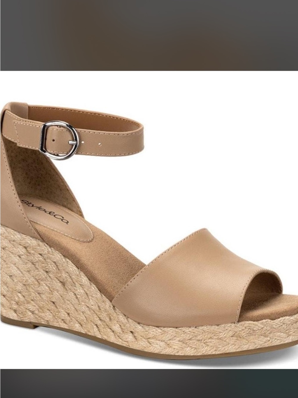 Style & Co. Tan Espadrille Ankle-Strap Wedge Sandals